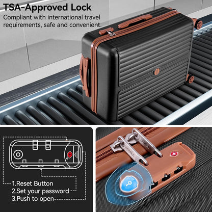 Hoteel 3 Piece Luggage Set with Spinner Wheels (4-YEAR WARRANTY), Carry on Luggage for Travel with TSA Lock, Hardshell ABS+PC Suitcase Set, 20" Suitcase + Expandable Duffel Bag + Cosmetic Bag(Black)