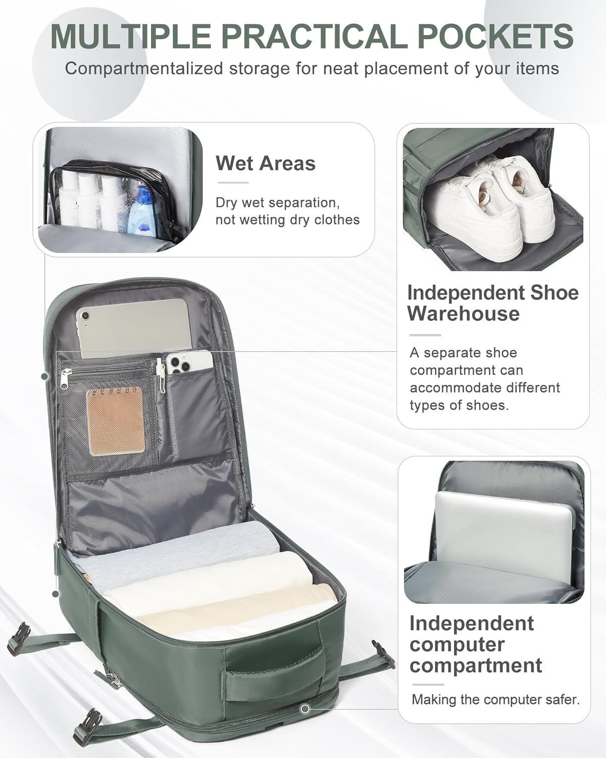 coowoz Travel Backpack Carry On for Women Man Gym Backpack with Laptop Compartment Mochila de Viaje Teacher Personal Item Backpacks Rucksack Airplane Accessories Must Haves Olive Green Small