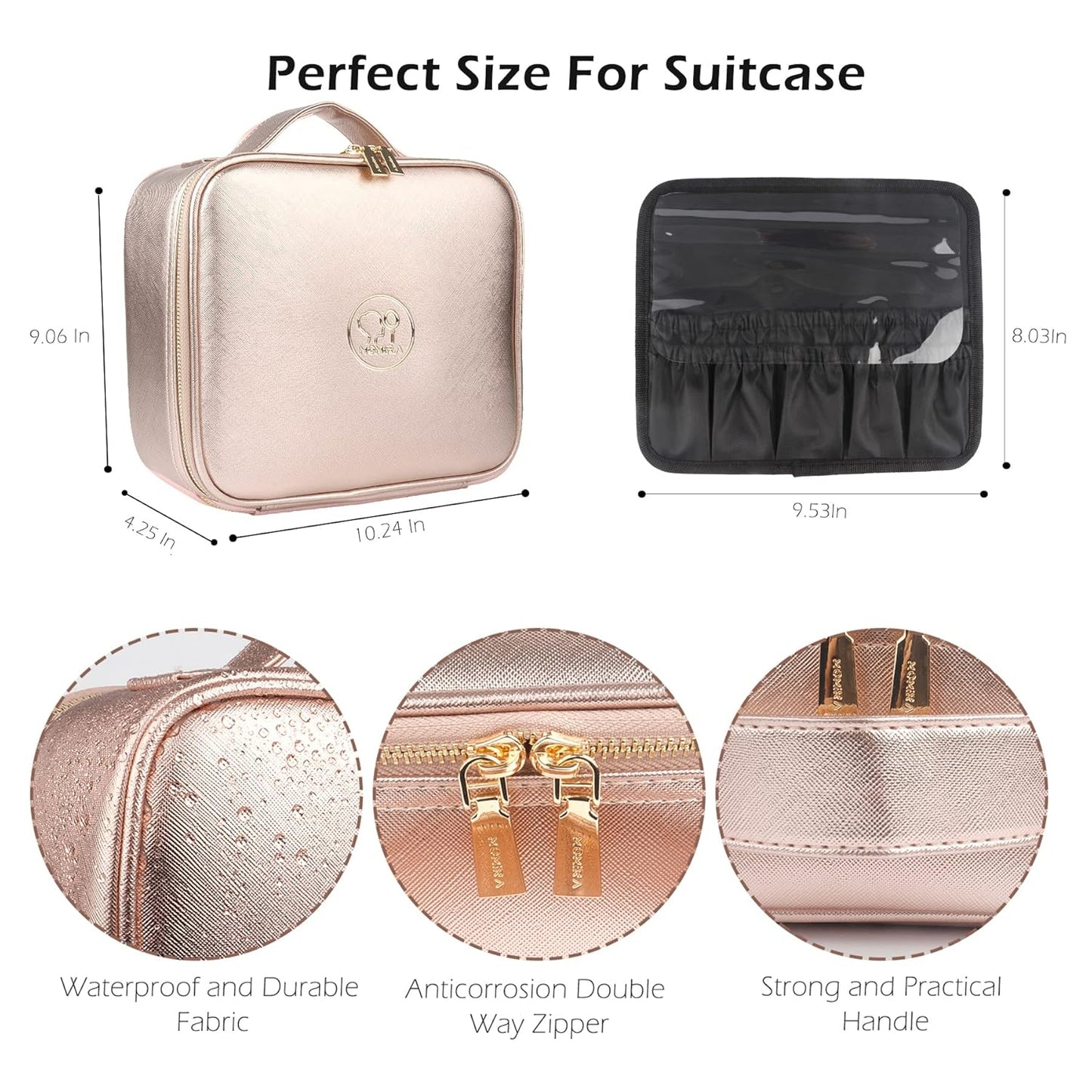 MOMIRA Travel Cosmetic Train Case with Lighted Mirror 3 Color Scenarios Cosmetic Bag Organizer with Adjustable Dividers Makeup Storage for Women, Makeup Accessories & Tools Case Champagne