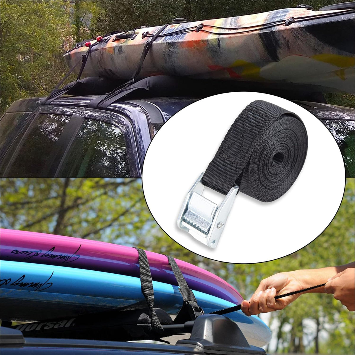 Cartman 1" x 12' Lashing Straps Cargo Tie-Down Strap Up to 600lbs, 12pk in Carry Bag, Black