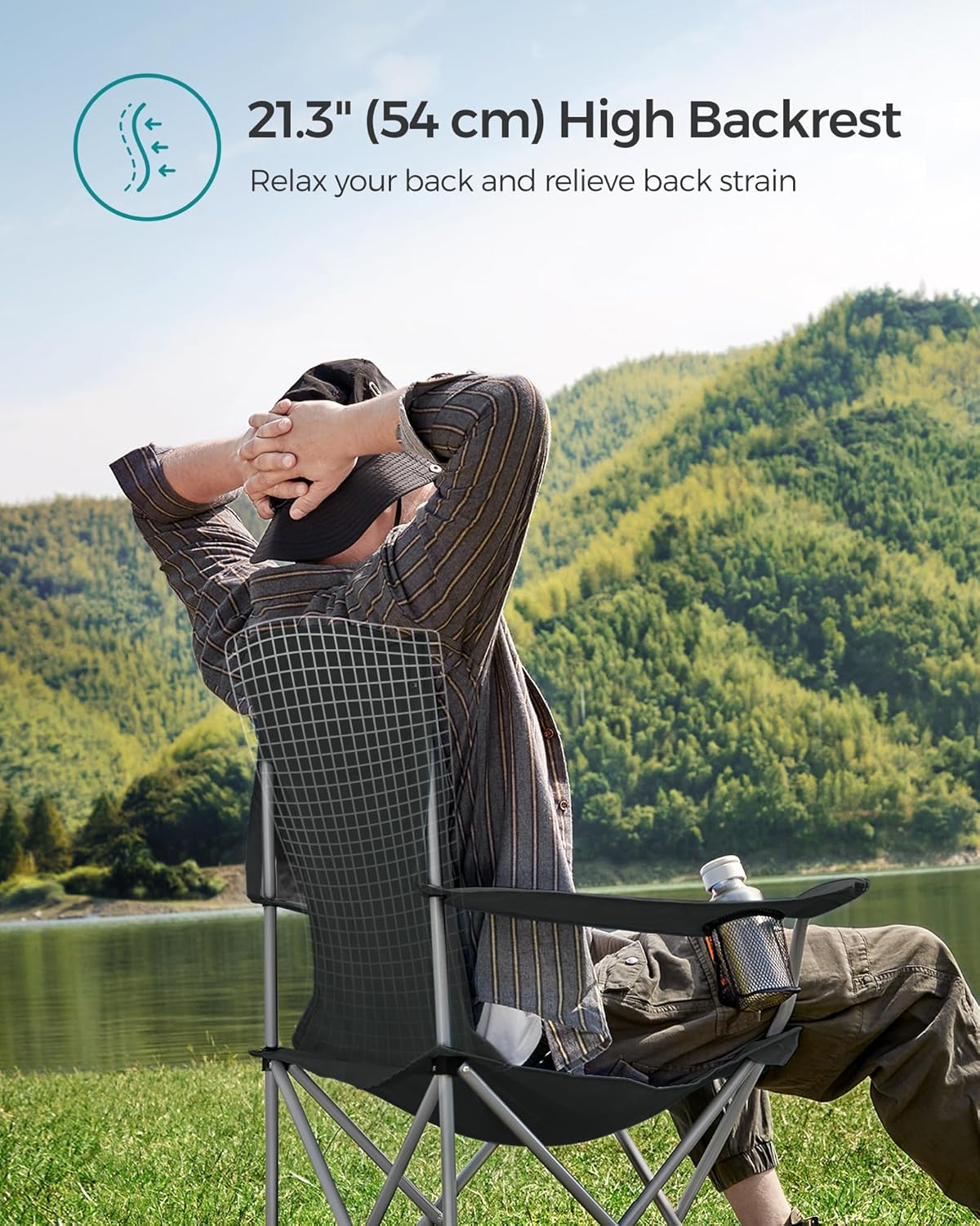 SONGMICS 2 Pack Folding Camping Chairs, Load 330 lb, Cup Holder and High Backrest, Heavy-Duty Structure, for Lawn, Garden, Fishing, Terrace