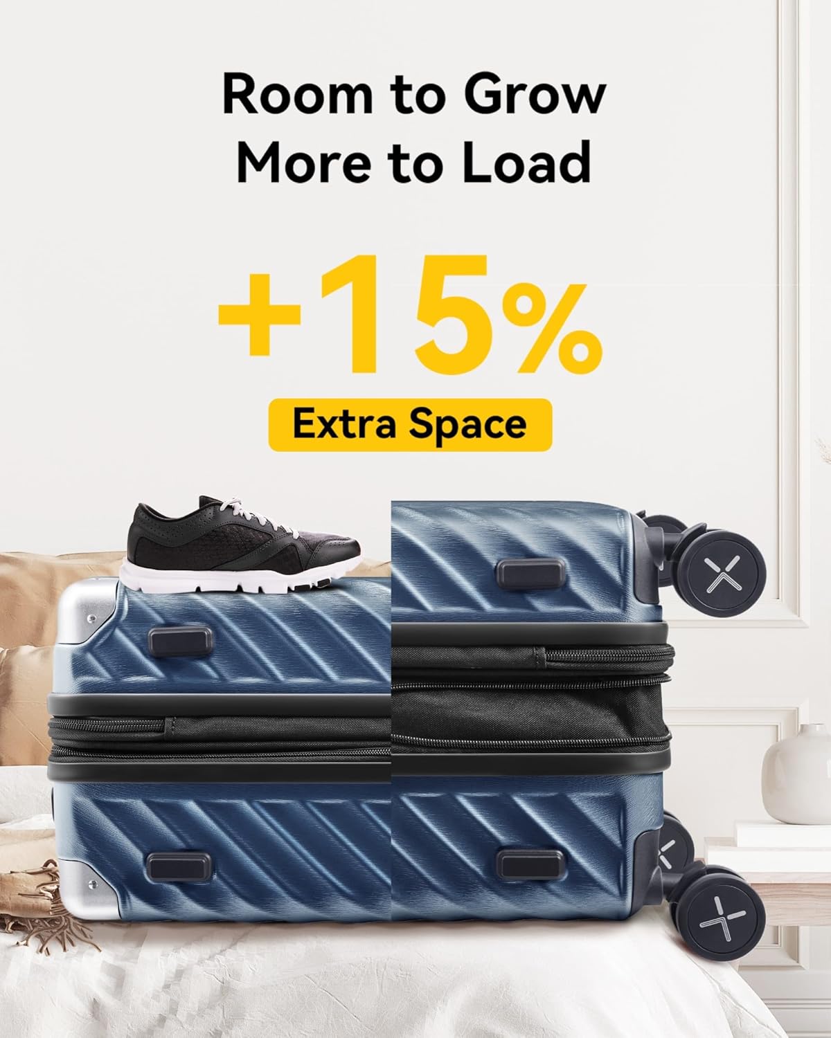 LUGGEX Luggage with Spinner Wheels, Polycarbonate Expandable Hard Shell Suitcase, Carry On 20 Inch, Champagne