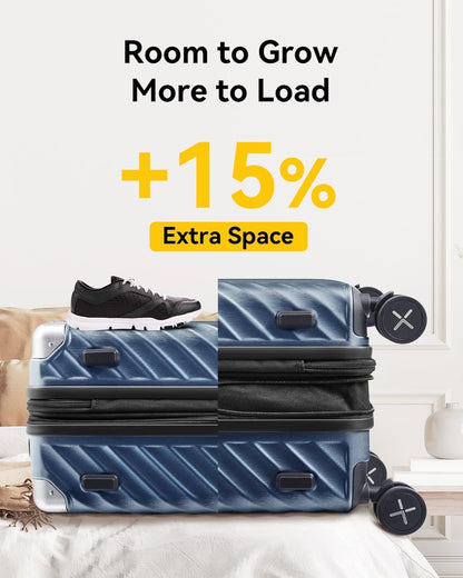 LUGGEX Luggage with Spinner Wheels, Polycarbonate Expandable Hard Shell Suitcase, Carry On 20 Inch, Champagne