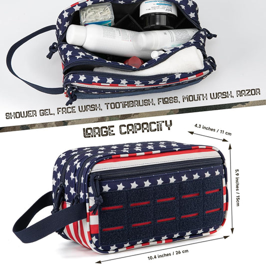 QT&QY Tactical Toiletry Bag For Men Hygiene Bag EDC Military Tool Molle Pouches Small Dopp Kit Mens Shaving Kit Travel shower Bags Star-Spangled