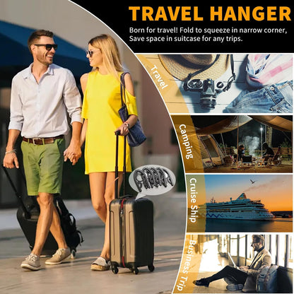 24 Pcs Black Travel Hangers Foldable for Suitcase, Portable Folding Clothes Hangers with Clothesline Travel Accessories, Cruise Ship Essentials Portable Foldable Hangers Drying Rack