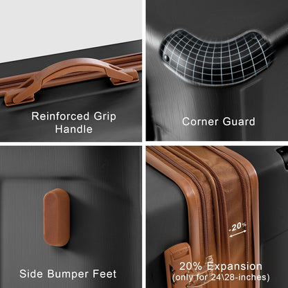 Merax Luggage Sets 2 Piece Suitcases with Wheels, Hardshell ABS Expandable and Lightweight, TSA Lock, Spinner Wheels, Carry On Luggage with Corner Guards (20 28 inch Black Brown)