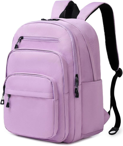 Lanola Basic Multi-Pocket Multipurpose Backpack Classical Water Resistant Student Bookbag For School Business Travel or Casual Daypack Backpacks For Men Or Women - Purple
