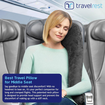 TRAVELREST All-in-One Neck & Body Pillow, Advanced Support Design, Travel Essential, Memory Foam Inserts, Inflatable, Airplane & Car Seat, Sleeping on Long Flight & Trips, Grey (Washable Velour Cover)