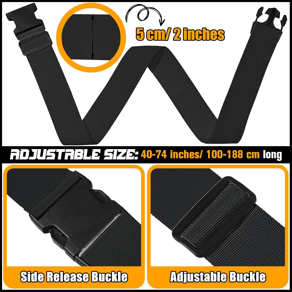Eccliy 12 Pack Luggage Straps Suitcase Belts Wide Adjustable Packing Straps Travel Belts Accessories for Business Packing(Black)
