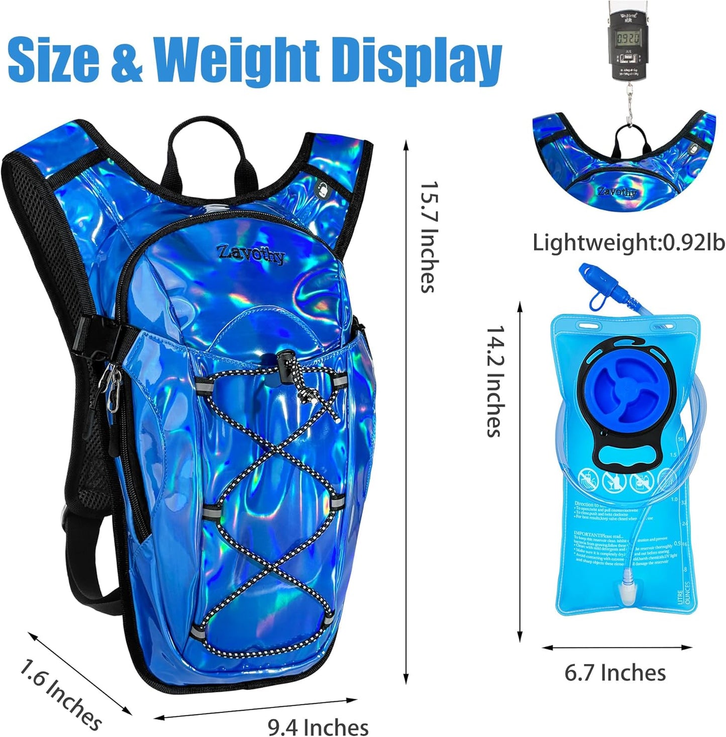 Reflective Hydration Backpack, Hydration Pack - Water Backpack with 2L/3L Hydration Bladder, Essential for Festivals - Rave Hydration Pack for Hiking, Running, Cycling, and Festivals
