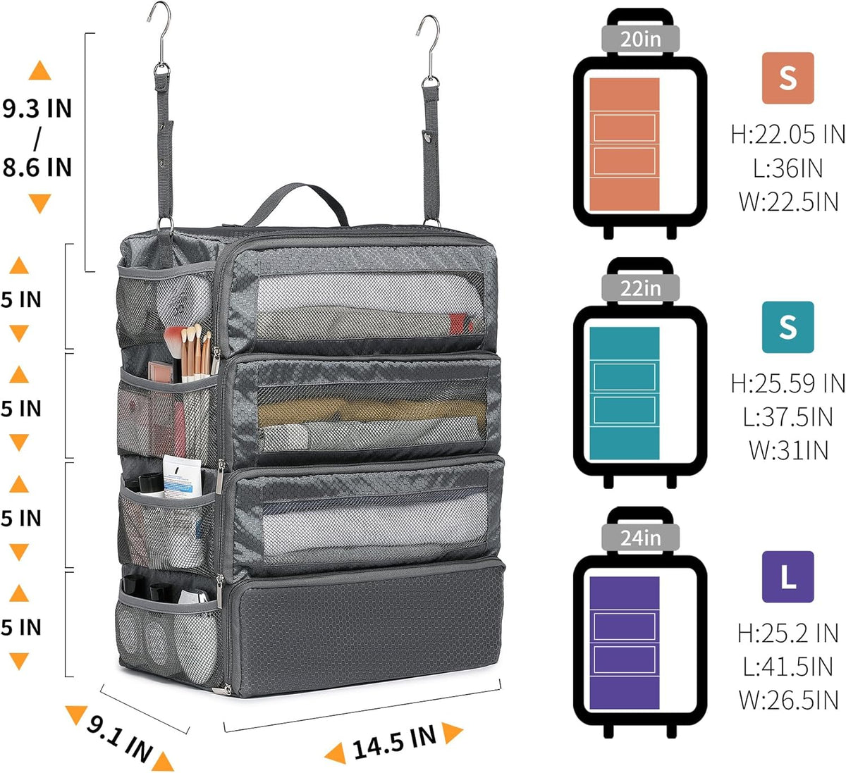 Suitcase Organizer Travel Bags Organizer for Luggage Compression Hanging Packing Cubes for Travel Carry on Closet (Bag Only)