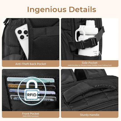 CLUCI Wrinkle-Resistant Laptop Backpack for Women, 17.3 Inch Anti Theft Travel Backpack, Puffer Quilted Work Backpack, Water Resistant College Bookbag with RFID