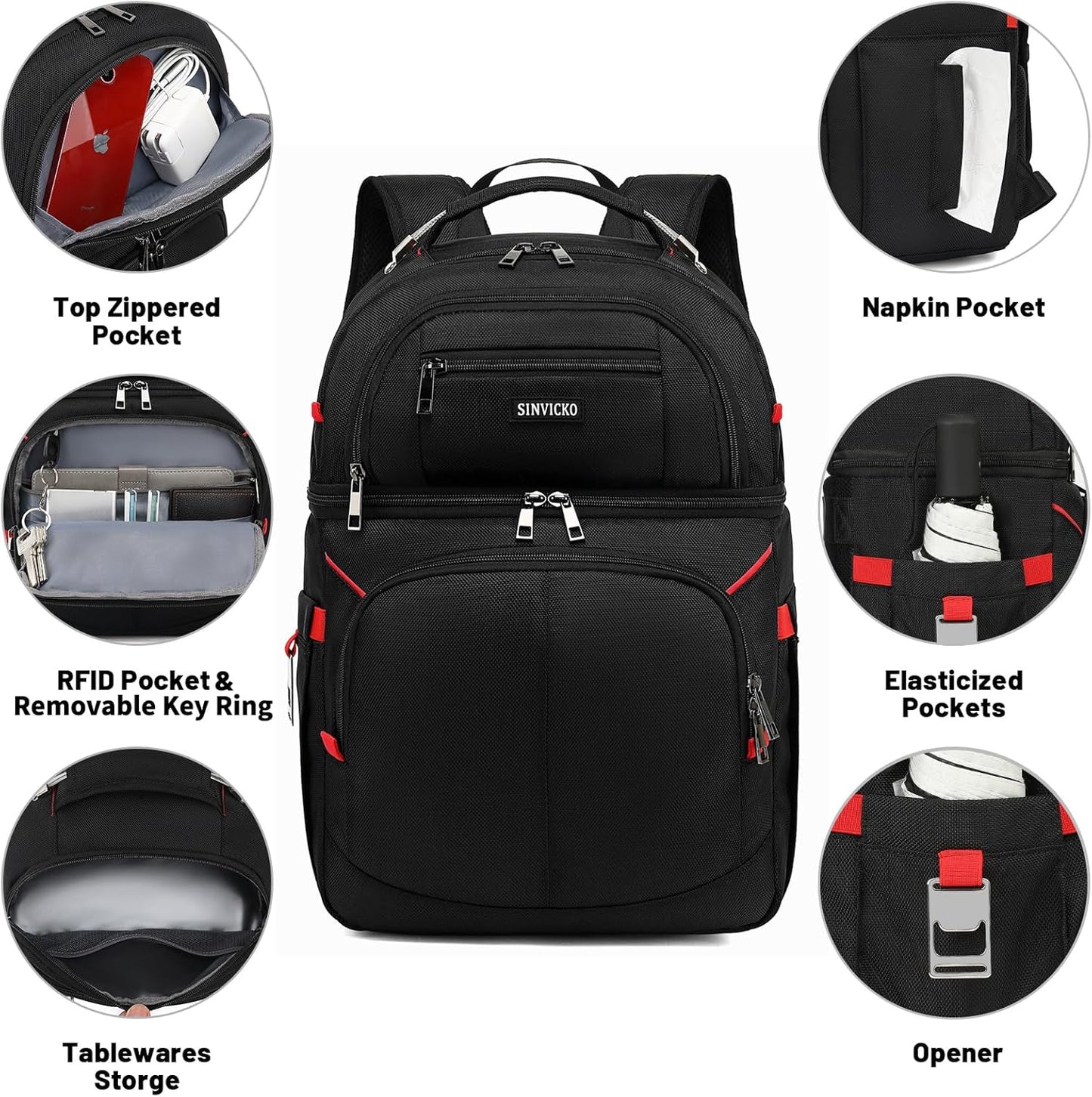 Insulated Cooler Backpack,Double Deck Leakproof Cooler Bag,Insulated Backpack Cooler Lunch Backpack for Men Women