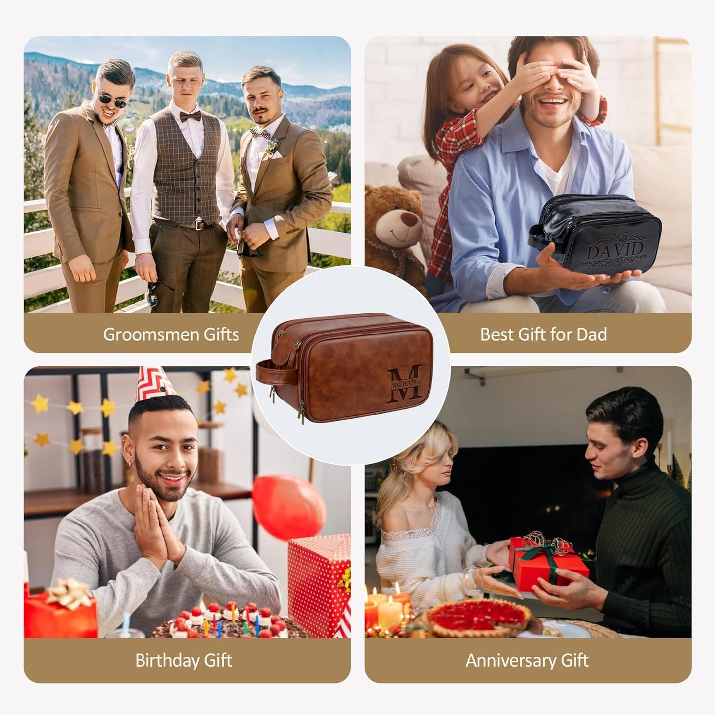 Personalized Leather Toiletry Bag for Men - Double Layer Reinforced Handle,Large Water Resistant Shaving Dopp Kit,Travel Essential,Wedding Groomsmen Gift