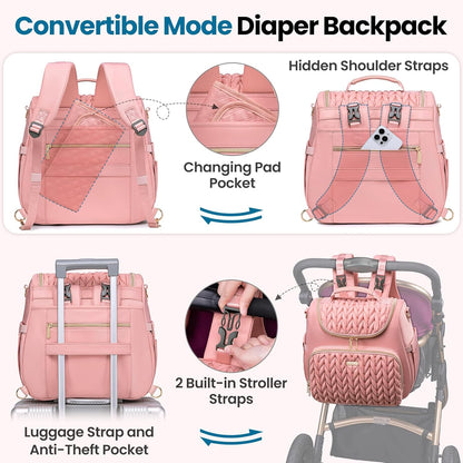 4 in 1 Convertible Diaper Bag Backpack,Waterproof Baby Diaper Bag with Changing Pad,Converts into Baby Tote Bag,Diaper Backpack,Stroller Bag and Crossbody Diaper Bag