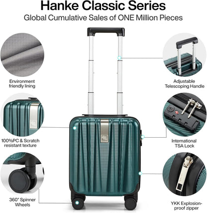 Hanke 14 Inch Underseat Carry On Luggage with Wheels Hard Shell Suitcases Lightweight Small Luggage for Weekender Mini Suitcase Carry On Bag Travel Luggage for Travel Rolling Suitcase.(Blackish Green)