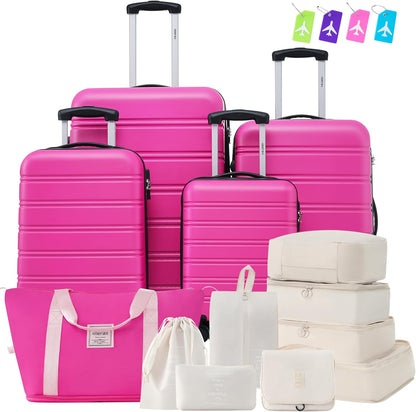 Merax Luggage sets of 13 Piece 16 20 20 28 IN Carry on Luggage Hard Case Pink Luggage Expandable Checked Luggage Suitcase Set with Wheels