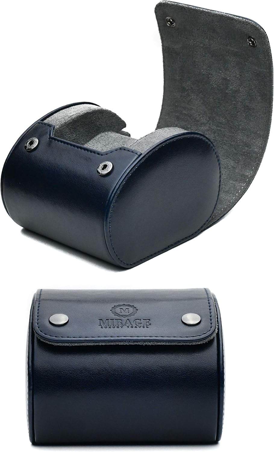 Single Watch Case - 1 Watch Travel Case Holder - Midnight Blue Swiss Motif Vegan Leather