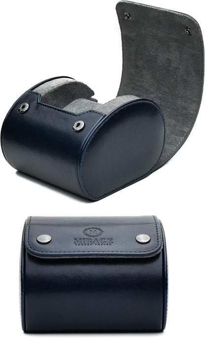 Single Watch Case - 1 Watch Travel Case Holder - Midnight Blue Swiss Motif Vegan Leather