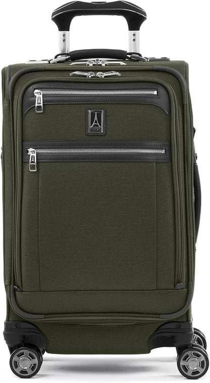 Travelpro Platinum Elite Softside Expandable Carry on Luggage, 8 Wheel Spinner Suitcase, USB Port, Suiter, Men and Women, Pilot Green, Carry On 21-Inch