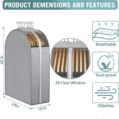 10" Gusseted Garment Bags for Hanging Clothes with Clear Window, 32" Suit Bags for Open Closet Storage, Clothing Cover for Coat, Dress, Jacket, Shirt, Fur Wardrobe Protector, 3 Packs