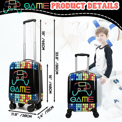 Kids Suitcase Set for Boys Hardside Luggage with Spinner Wheels 2 Piece 16inch Toddler Suitcase for Boys Travel Carry on Luggage Airline Approved