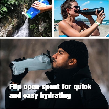 Vapur Collapsible Water Bottle With Carabiner, Compact Bottle Folds Flat For Hydration On The Go, Ideal for Traveling, Hiking or Camping, 34 Ounce, Burgundy, Pack of 1