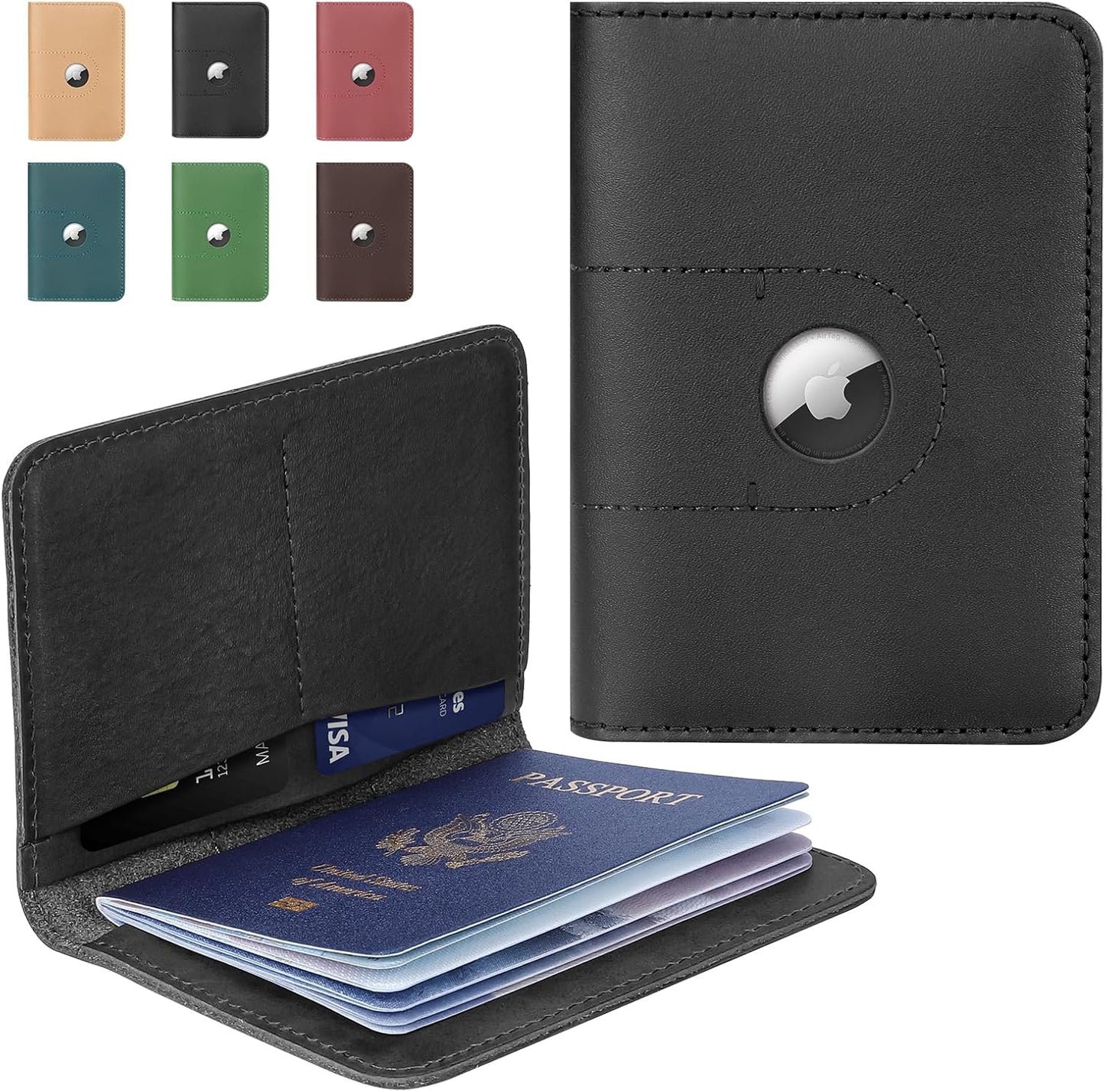 ALLIVE Passport Holder for Travel with AirTag Holder - Genuine Leather Passport Cover & Wallet for Men and Women, Airport Essentials