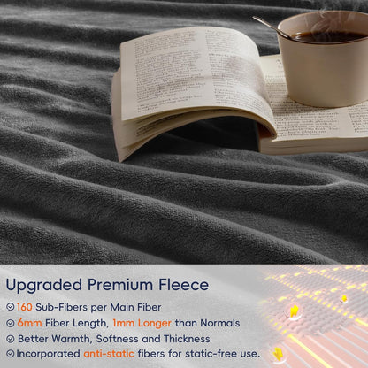 PHF Ultra Soft Fleece Blanket Queen Size, No Shed No Pilling Luxury Plush Cozy 300GSM Lightweight Blanket for Bed, Couch, Chair, Sofa Suitable for All Season, 90" x 90", Dark Grey