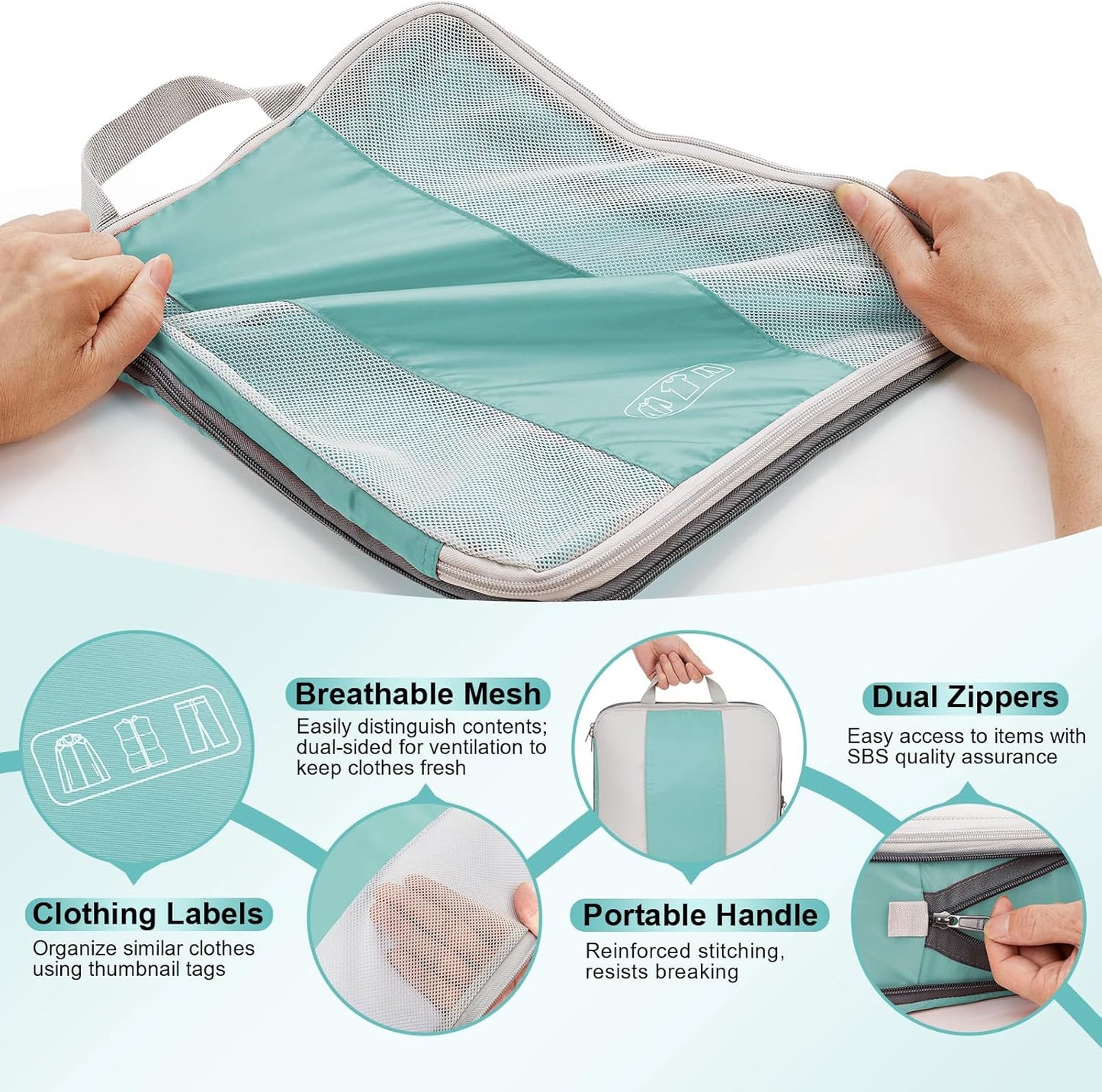 8 Set Compression Packing Cubes for Travel Essentials,Compressible Expandable Packing Cubes for Suitcase,OlarHike Luggage Organizer Bags for Travel,Handy Helper for Organizing Clothes(New Blue Green)