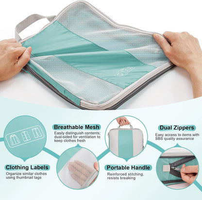 8 Set Compression Packing Cubes for Travel Essentials,Compressible Expandable Packing Cubes for Suitcase,OlarHike Luggage Organizer Bags for Travel,Handy Helper for Organizing Clothes(New Blue Green)