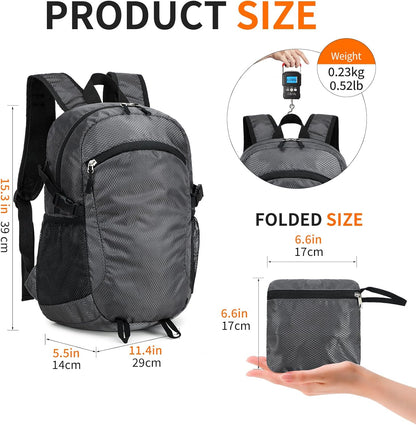Small Hiking Daypack,15L Waterproof Hiking Backpack Packable Lightweight Travel Day Pack for Women Men (Grey, Small)