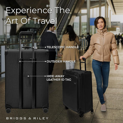 Briggs & Riley 29" Large Expandable Spinner - Checked Luggage for Travel, Suitcases with Wheels, Softside Rolling Bag for Men & Women, Self-Repairing Zipper - Baseline Collection, Black