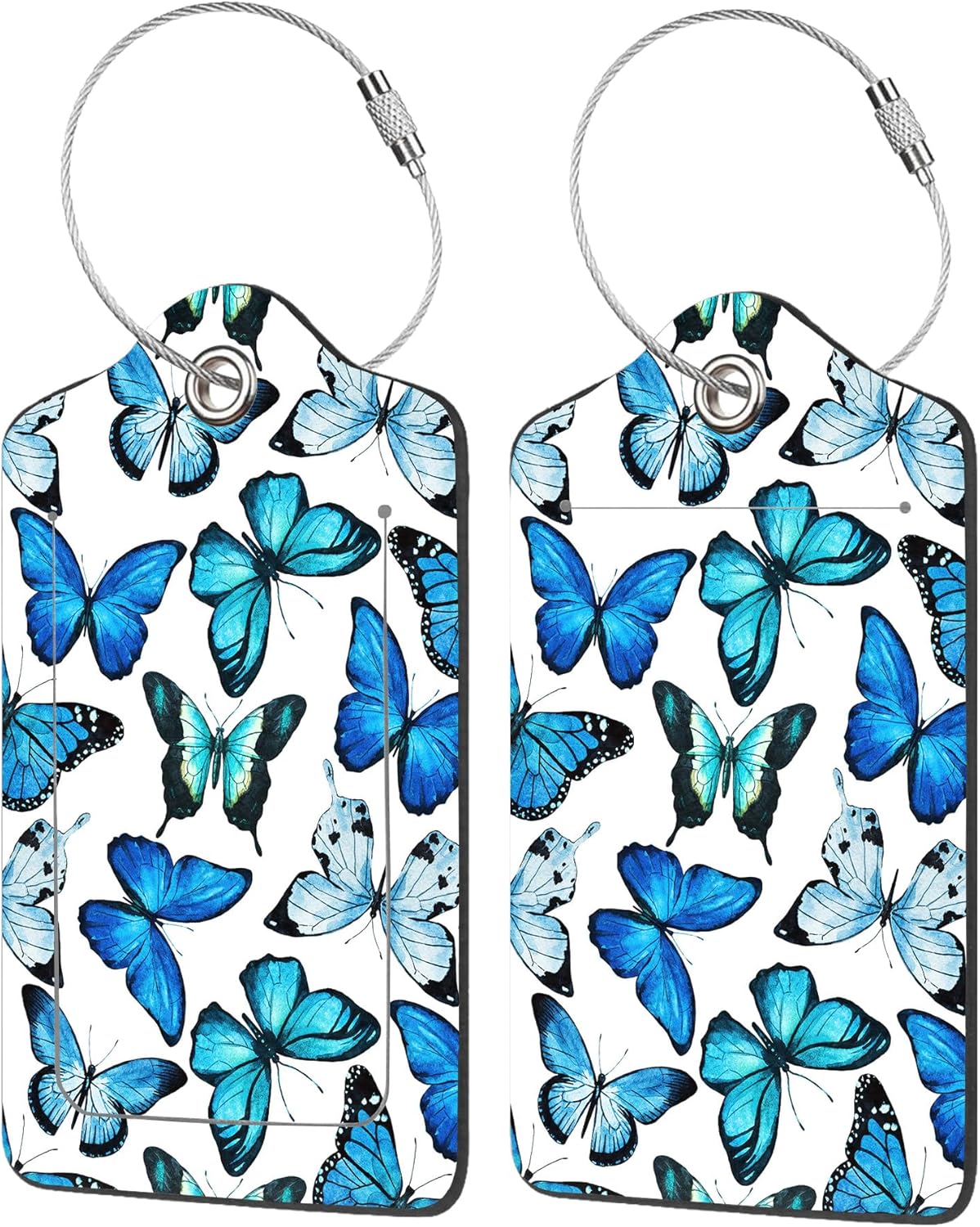 2 Pack Luggage Tag for Suitcase,Beautiful Blue Butterfly PU Leather Suitcase Tags Identifiers with Privacy Name Address Labels and Durable Steel Loop for Women Men Travel