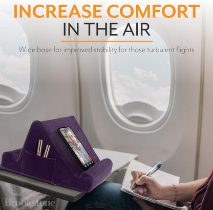 Brookstone, Memory Foam Lap Desk Tablet Holder, Holds Phones, iPads, E-Book Readers, 2 Viewing Angles, 2 Side Pockets for Accessories, Book Holder Cushion, Perfect Home, Car Travel Flights, Purple