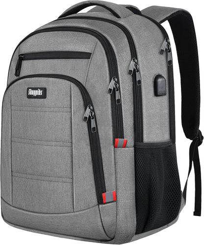 Backpack for Men Women, Travel School Backpacks for Teen Boys, Bookbag with USB Charging Port, Anti Theft College Students Backpack Fits 15.6 Inch Laptop, Casual Work Business Back Pack, Grey