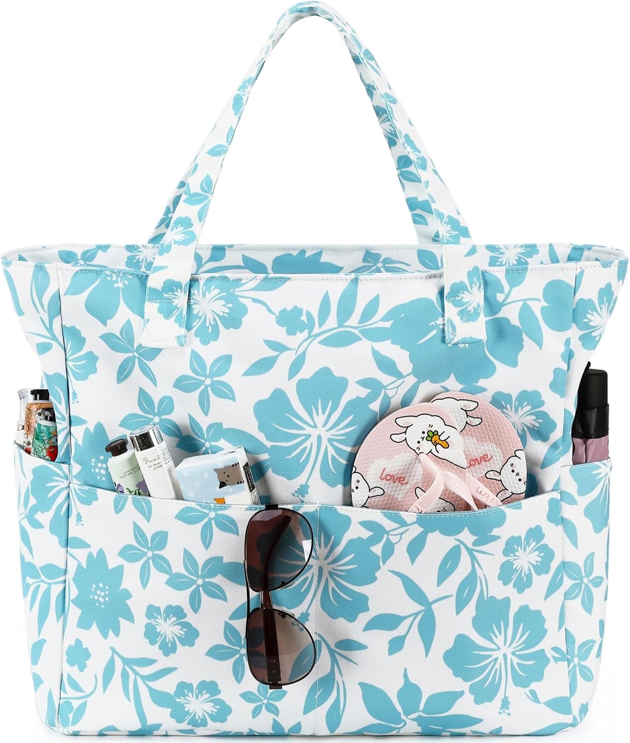 LEDAOU Large Beach Tote Bag Women Waterproof Sandproof Zipper Beach Tote Bag for Pool Gym Grocery Travel with Wet Pocket