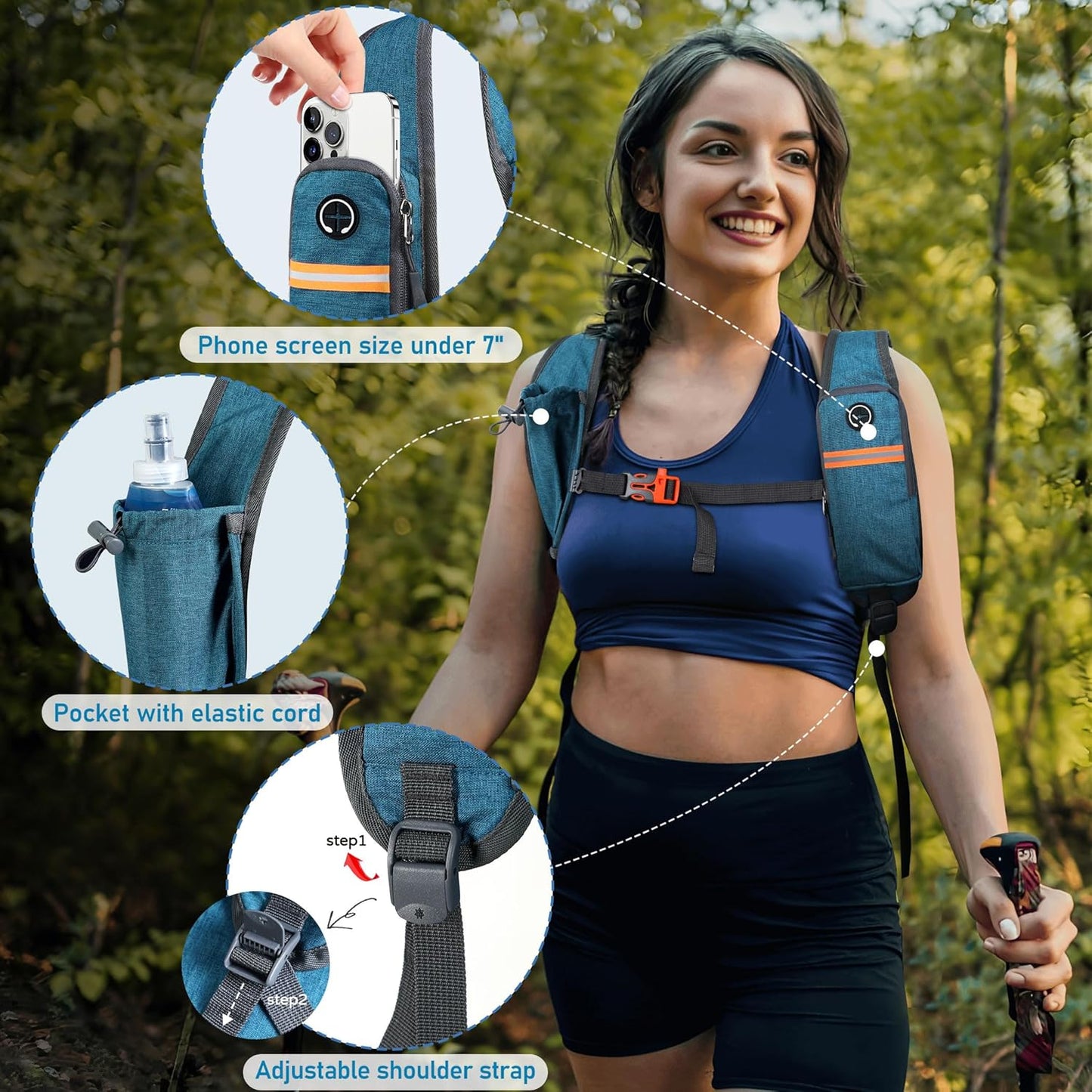 FIORETTO 15L Hiking Backpack for Women Men Mini Packable Backpack Lightweight Small Daypack for Camping Travel Outdoor, Turquoise