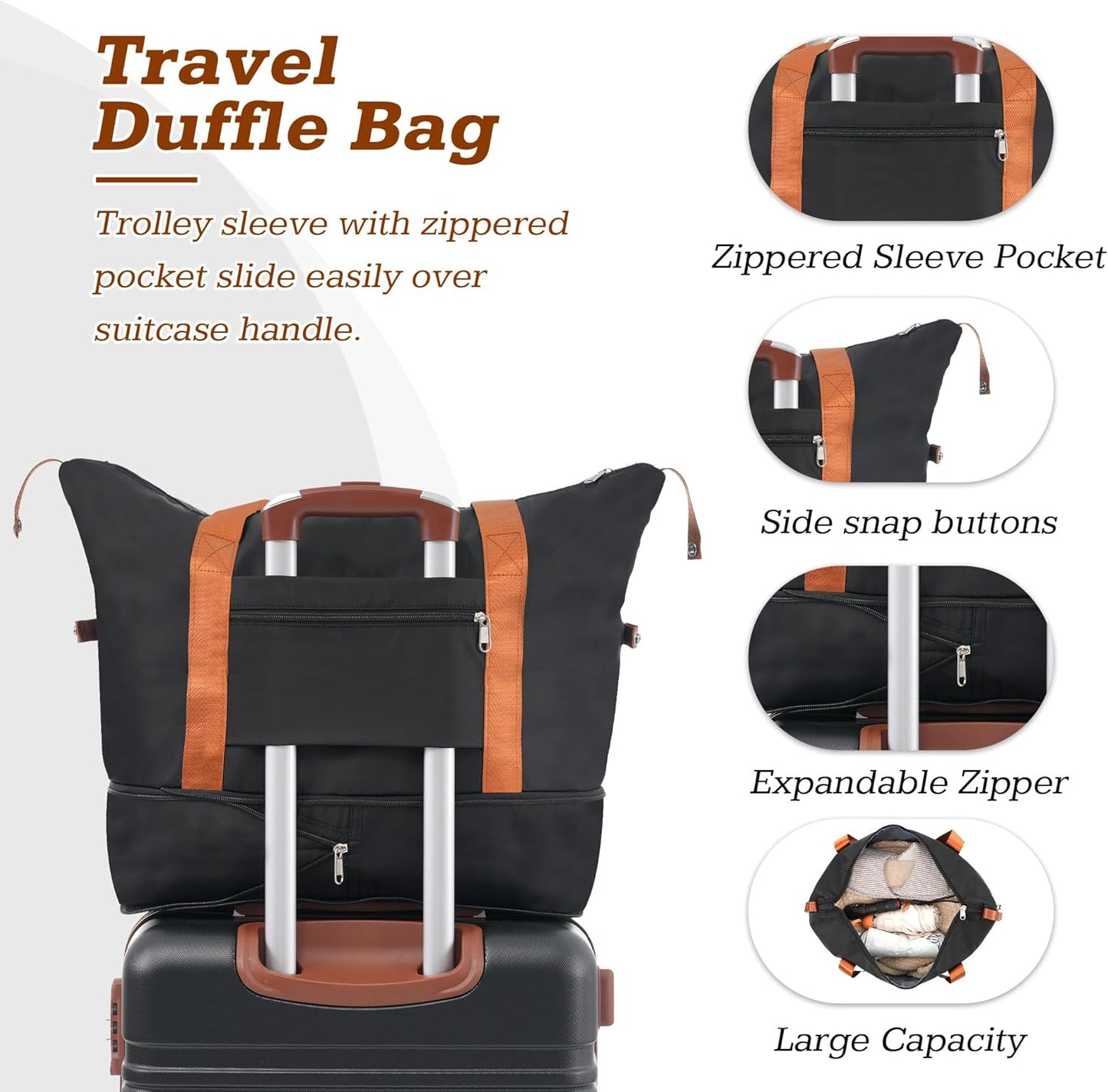 Merax Suitcase Set 24 inches Expandable Luggage with TSA Lock Spinner Wheels Hardshell Lightweight Vintage Luggage with Travel Bag,Black