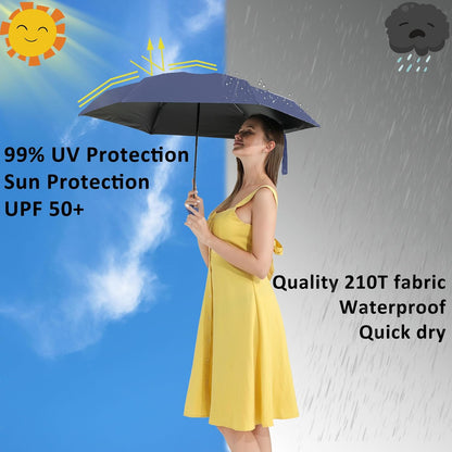 BAODINI Travel Mini Umbrella for Purse With Case Small Compact UV Sun Protection Sun Lightweight Tiny Pocket Umbrella for Women Kids and Men