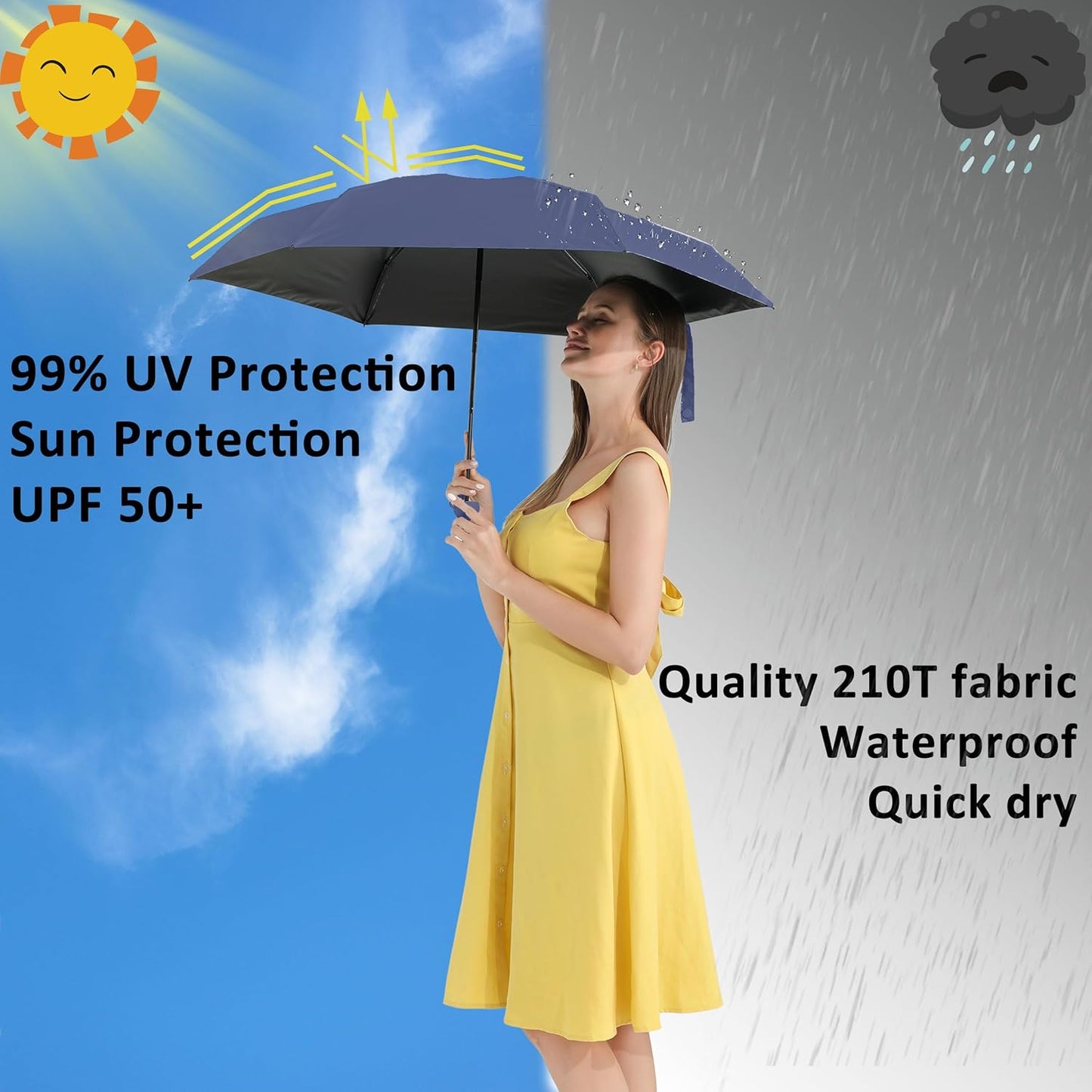 BAODINI Travel Mini Umbrella for Purse With Case Small Compact UV Sun Protection Sun Lightweight Tiny Pocket Umbrella for Women Kids and Men