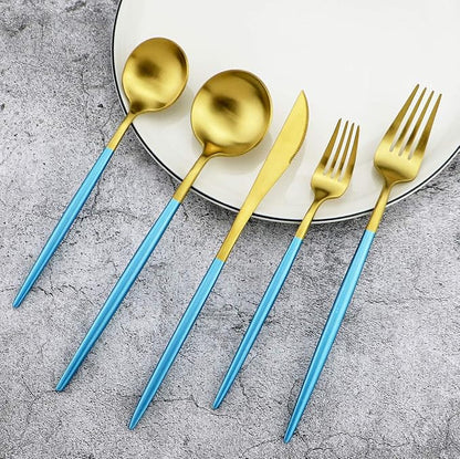 Gugrida Blue Handle Matte Gold Silverware Set - Image 2