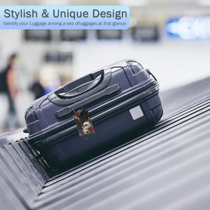 Skull Flowers Luggage Tags,2 Pack Luggage Tag,Leather Privacy Cover ID Label with Stainless Steel Loop for Women Men Kids Girls Travel