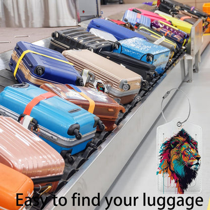 Colorful Lion in Pop Luggage Tags for Suitcases,Leather Bag Tags for Backpacks Handbag Instrument with Name ID Label Travel Essentials Baggage Tags 2 Pack