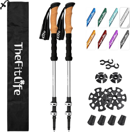 TheFitLife Trekking Poles - Lightweight 7075 Aluminum Hiking Sticks with Cork Grips, Adjustable Telescopic Design, Metal Flip Lock for Men & Women - Perfect for Hiking, Walking, Camping & Backpacking