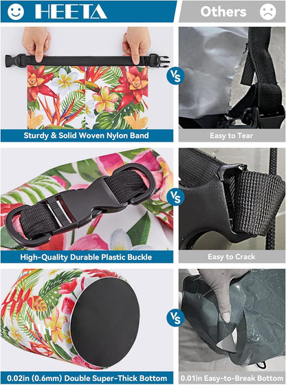 HEETA Waterproof Dry Bag for Women Men(Upgraded Version) 5L/10L/20L/30L/40L Roll Top Lightweight Dry Storage Bag Backpack with Emergency Whistle for Travel, Swimming, Boating, Kayaking, Camping, Beach