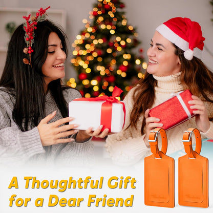 Travelambo Luggage Tags for Suitcases Faux Leather Privacy Protection 2 Pack Bag Tags Travel Accessories Essential, Hot Orange