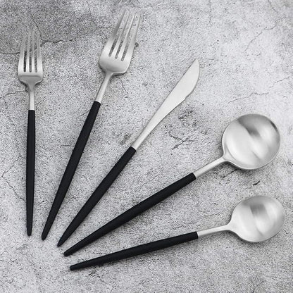Gugrida Black Handle Matte Silver Silverware Set - Image 2
