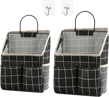 2pcs Wall Hanging Storage Bag,Wall Hanging Organizer Bags with Pockets, Wall Organizer Storage for Dormitory Bathroom Bedroom Kitchen(Black Grid)
