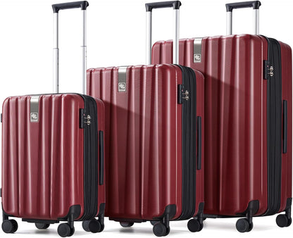 Hanke Expandable Hardshell Luggage Sets 3 piece Carry On Luggage with Wheels Suitcases Lightweight Checked Tsa Luggage Rolling Large Suitcase Travel Luggage Bag Woman Men 20/24/29 Inch(Burgundy)